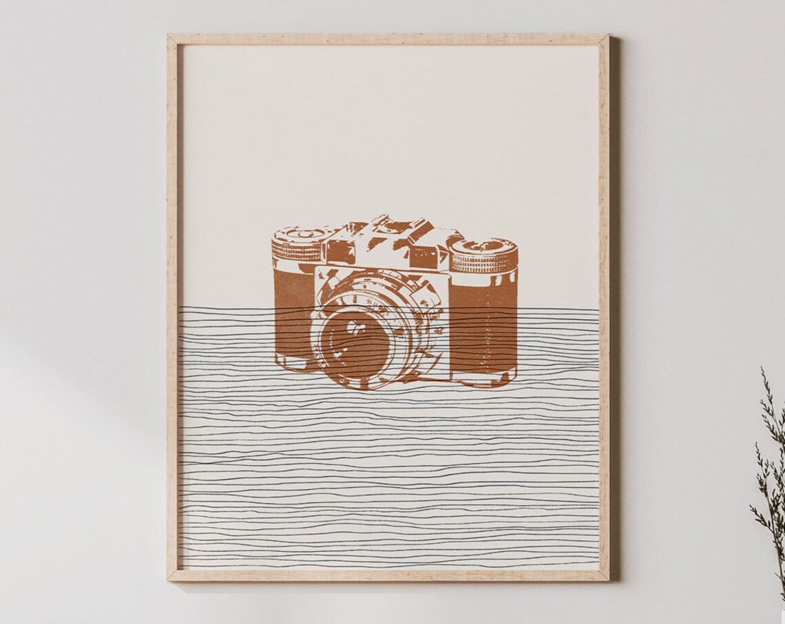 Boho Camera Art Print, Minimalist Photographer Decor