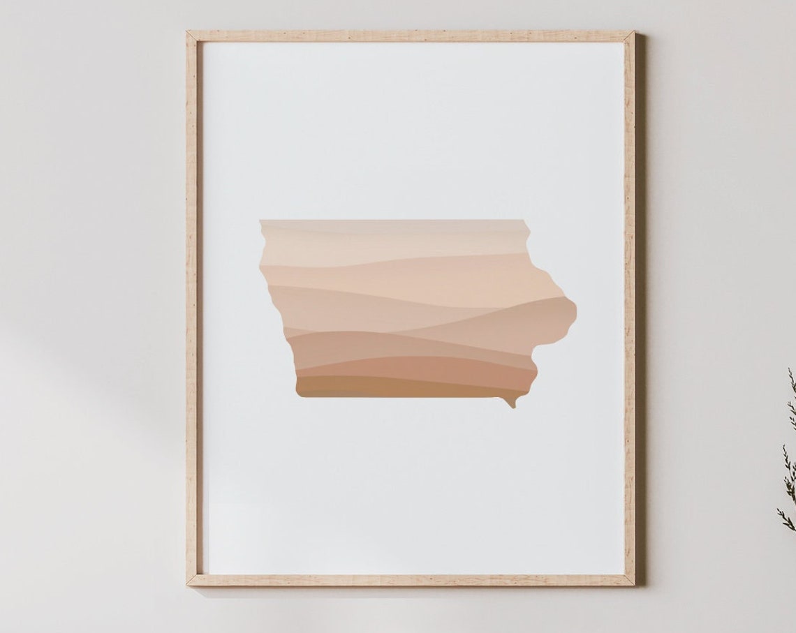 Iowa State Silhouette Desert Sunset Layered Boho Map State Poster
