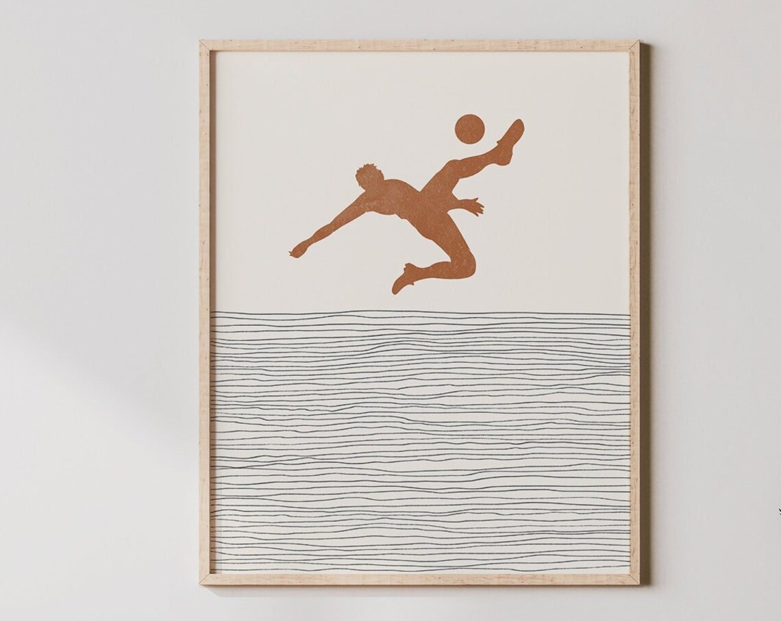 Boho Soccer Player Print, Minimalist Boy Illustration