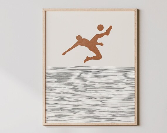 Boho Soccer Player Print, Minimalist Boy Illustration