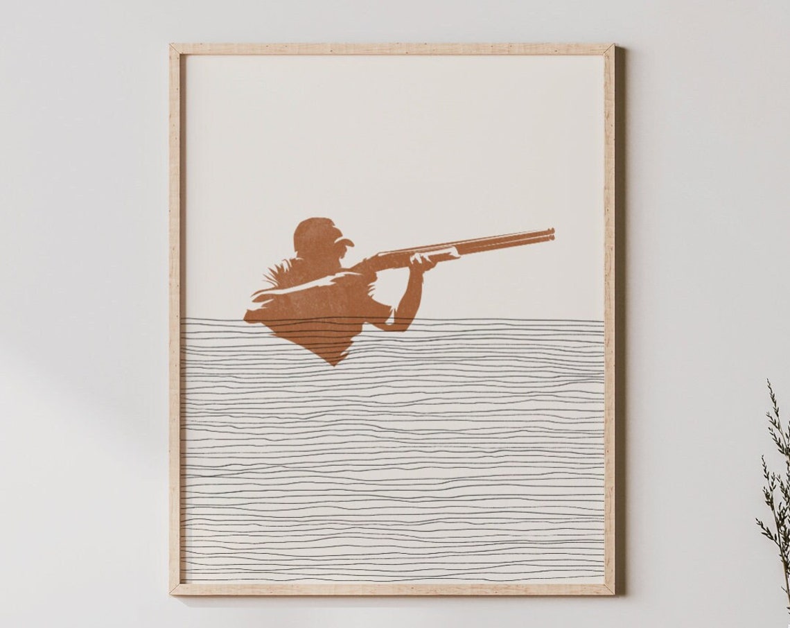 Minimalist Skeet Shooter Terracotta Silhouette Modern Boho Poster