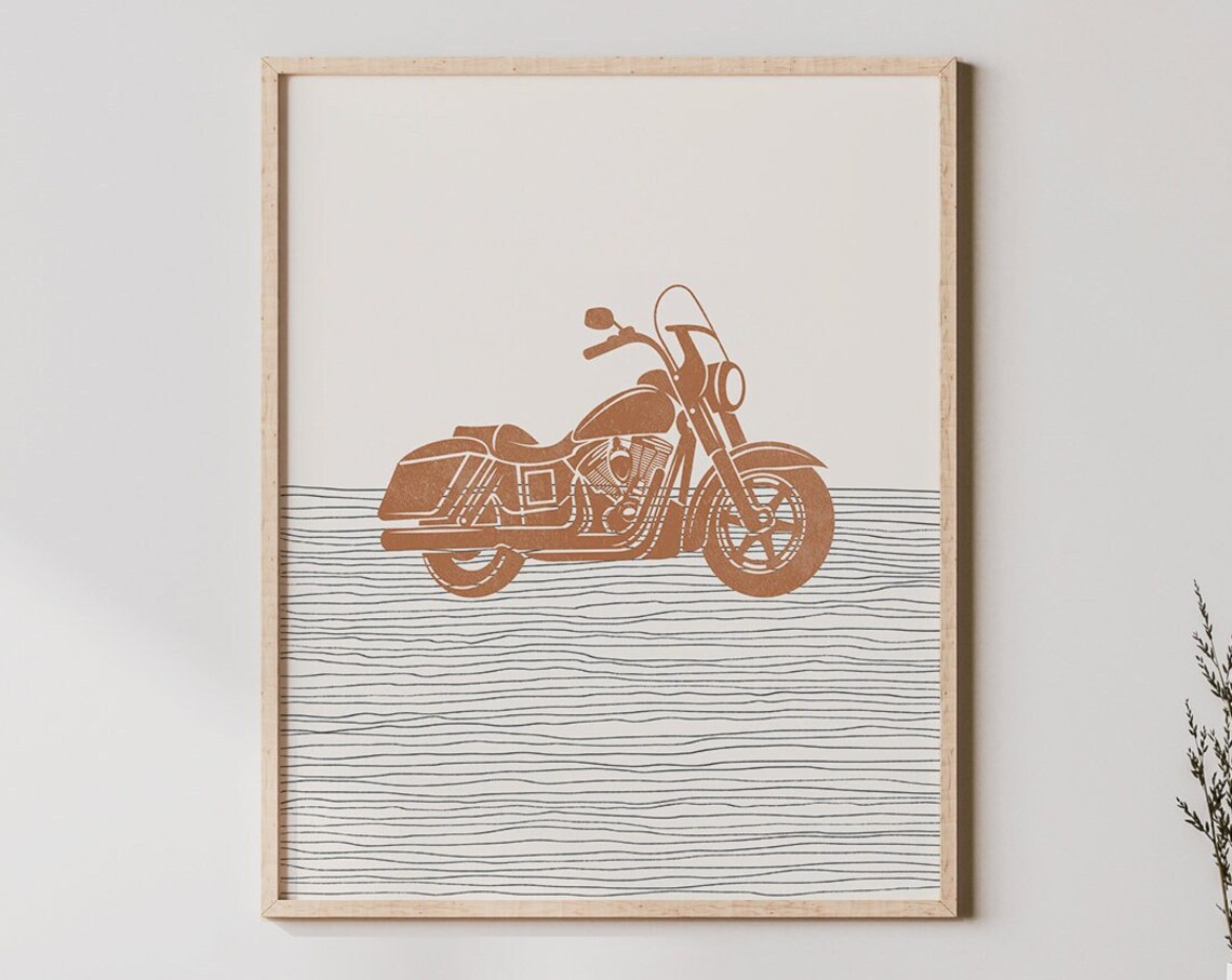 Boho Cruiser Motorcycle Illustration, Minimalist Art Print