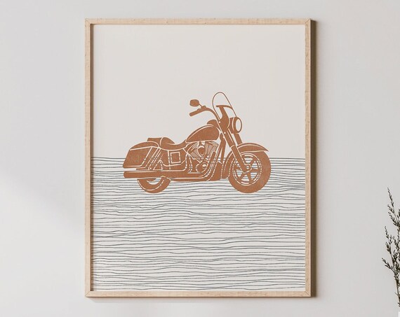 Boho Cruiser Motorcycle Illustration, Minimalist Art Print