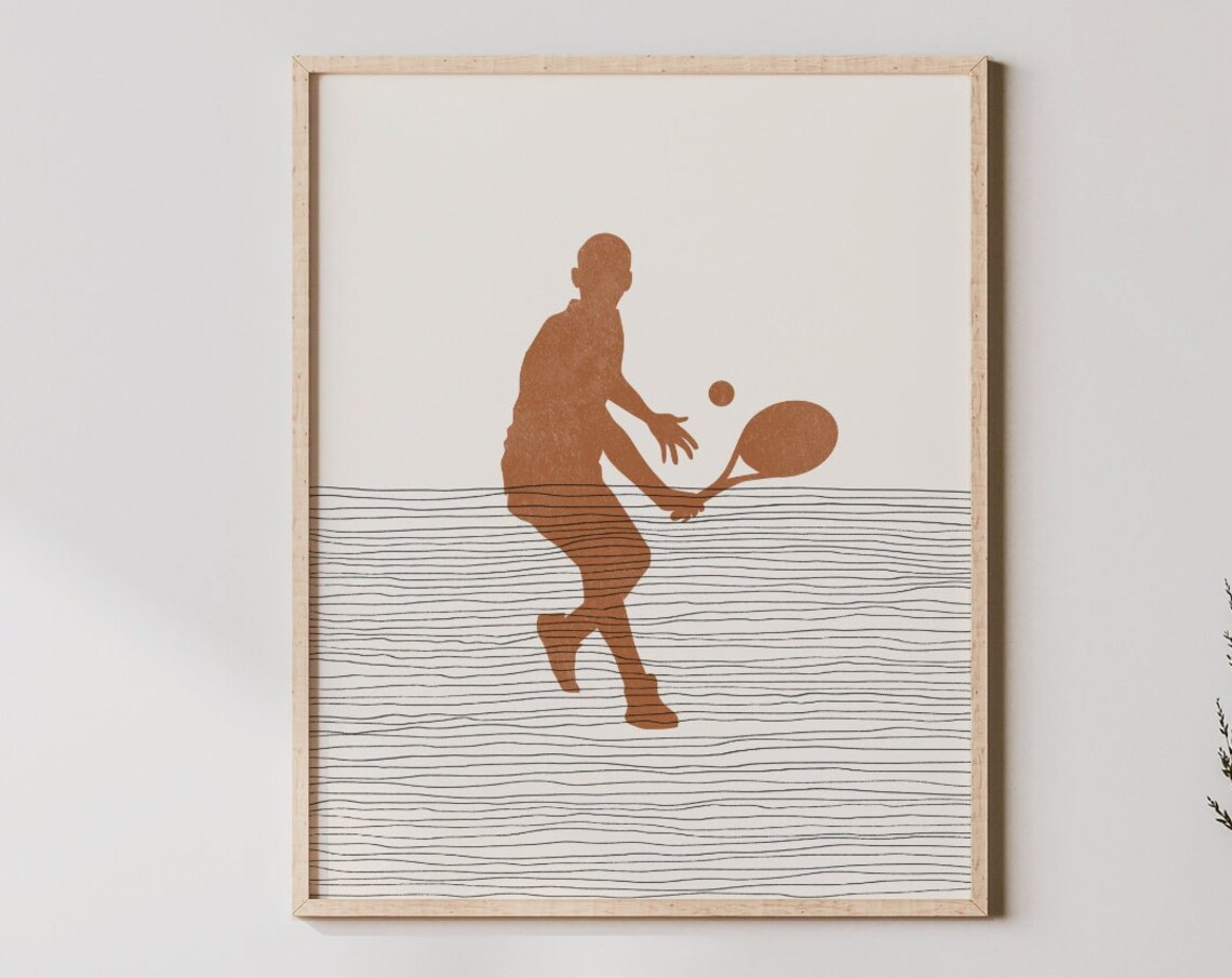 Boho Tennis Player Silhouette Terracotta Minimalist Sports Art Poster