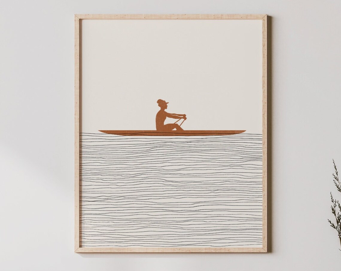 Boho Rowing Art Print, Minimalist Rower Girl