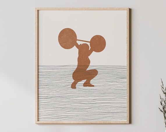 Boho Weightlifter Barbell Overhead Squat Minimalist Art Print