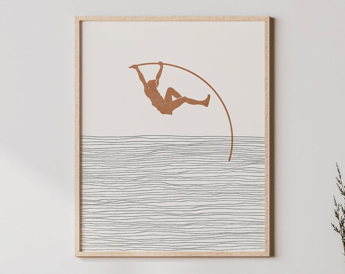 Boho Pole Vault Poster, Minimalist Boy Illustration