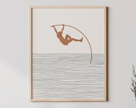 Boho Pole Vault Poster, Minimalist Boy Illustration