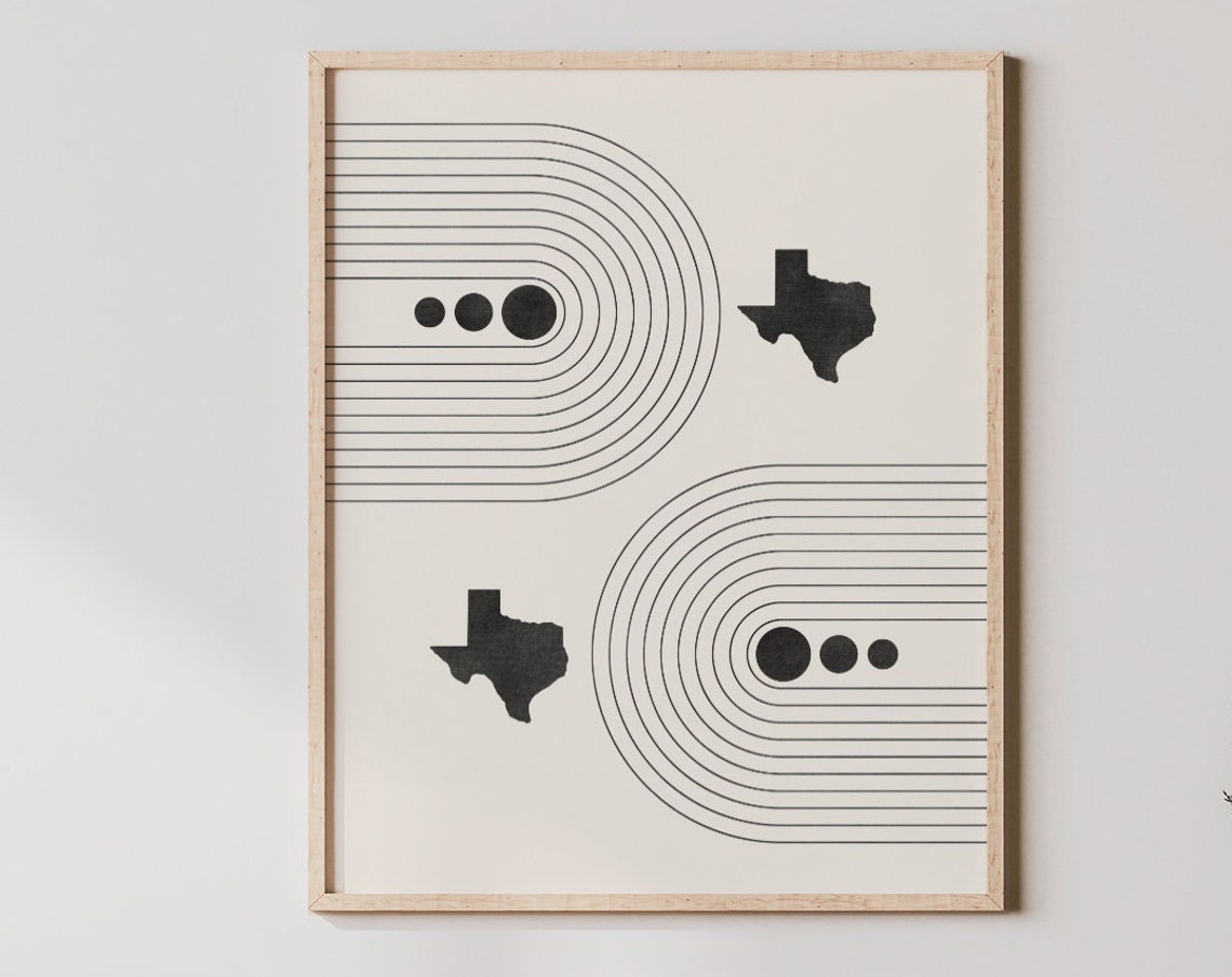 Mid Century Texas Print Boho Wall Art Modern State Decor Map Silhouette Midcentury Artwork