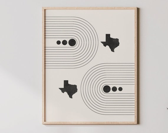 Mid Century Texas Print Boho Wall Art Modern State Decor Map Silhouette Midcentury Artwork