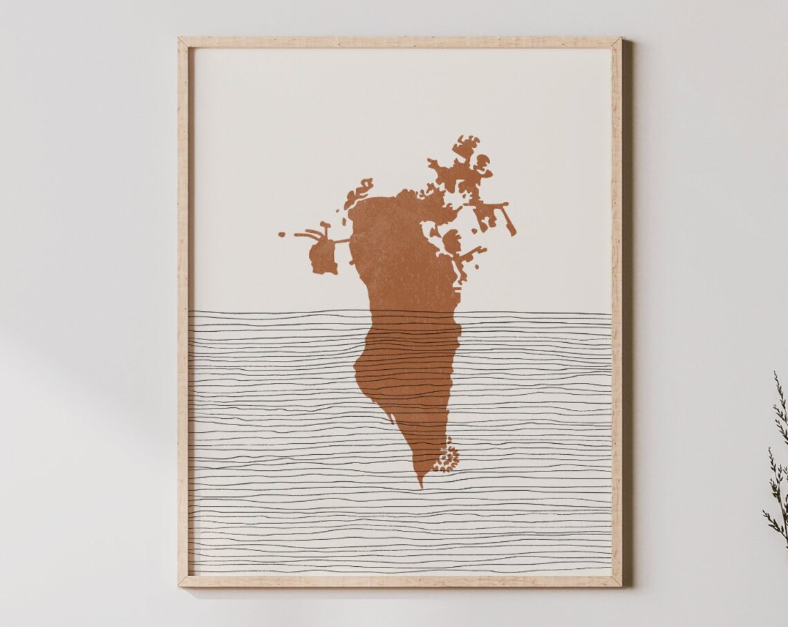 Bahrain Boho Travel Poster, Map Silhouette