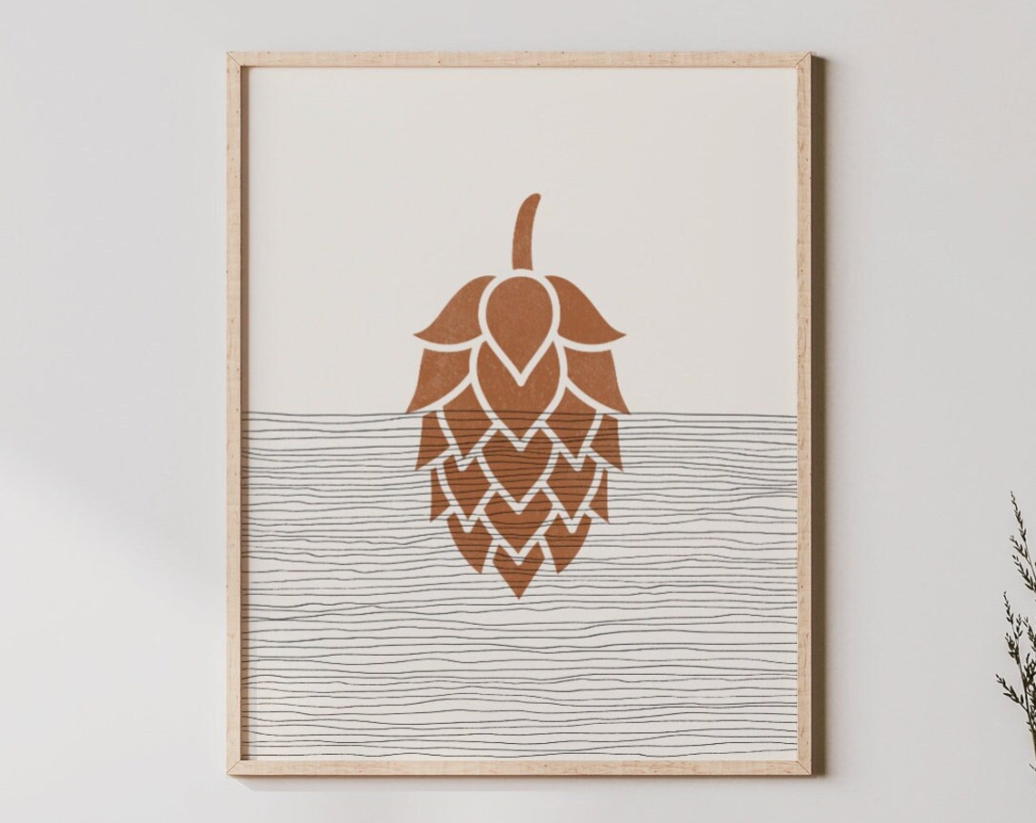 Minimalist Hop Cone Boho Craft Beer Lover Wall Line Art Poster