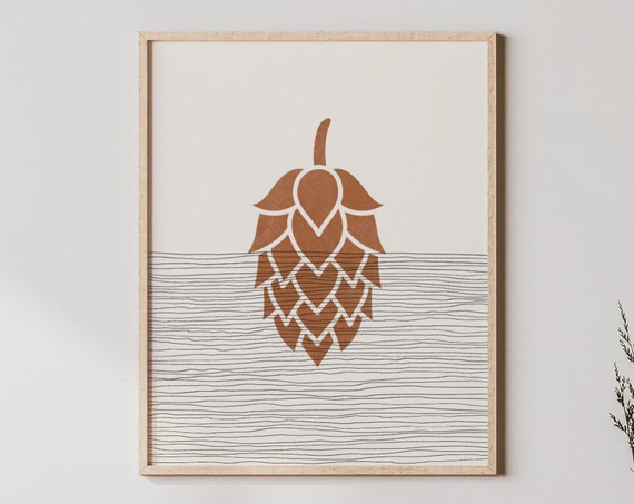 Boho Hops Art Wall Decor Minimalist Beer Poster Drinker Print Gift