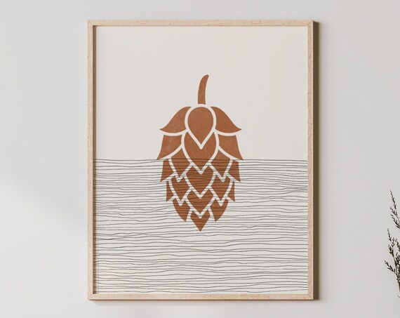 Minimalist Hop Cone Boho Craft Beer Lover Wall Line Art Poster