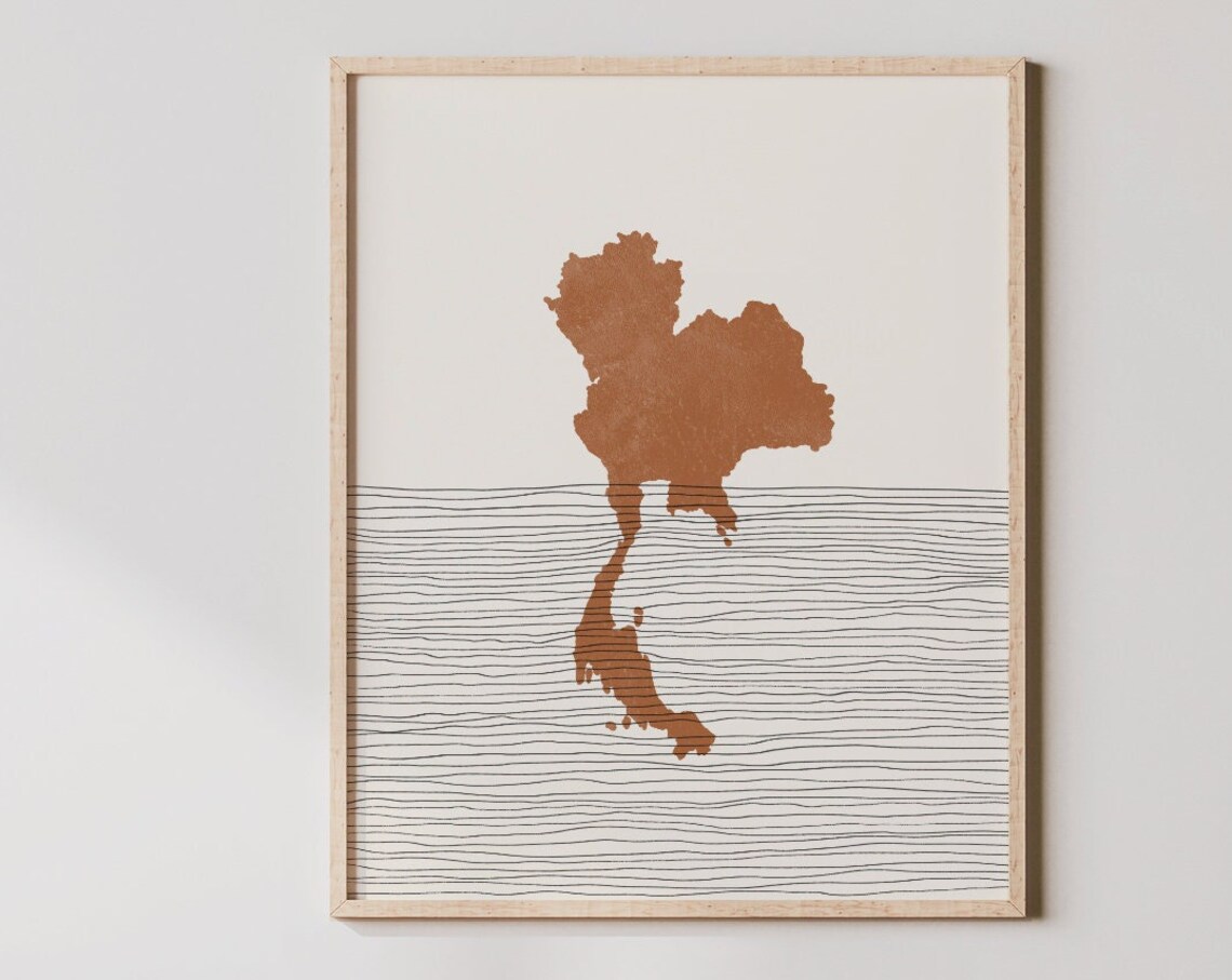 Thailand Boho Travel Poster, Map Silhouette Art