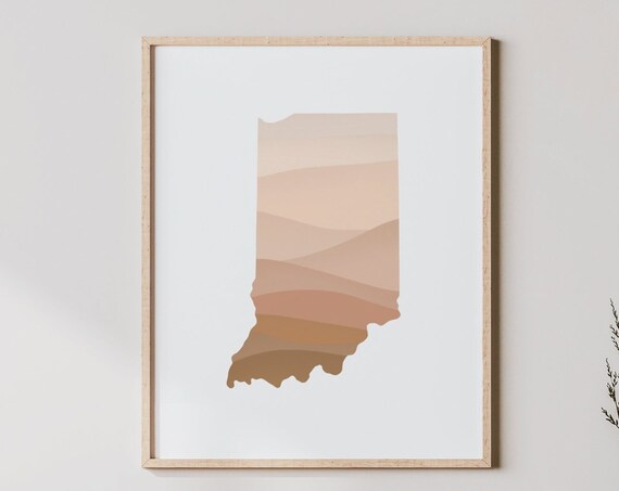 Indiana State Silhouette Beige Waves Minimalist Boho Home Decor Poster
