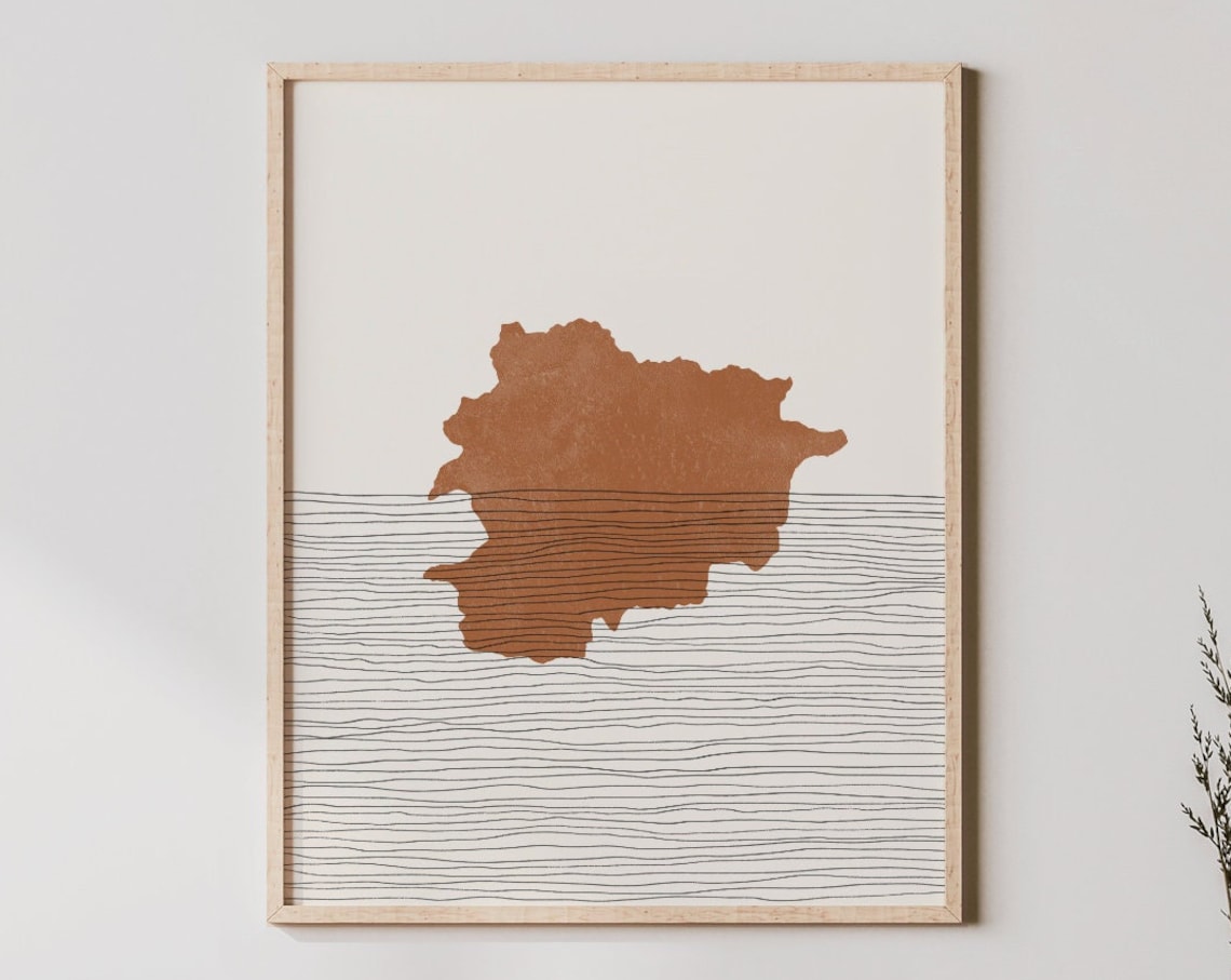 Andorra Country Map Minimalist Terracotta Boho Travel Art Poster