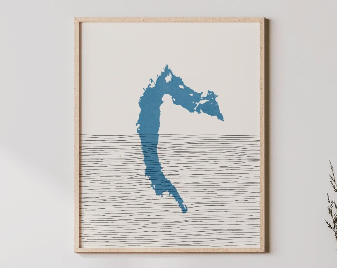 Pymatuning Lake Map Blue Silhouette Minimalist Line Art Poster