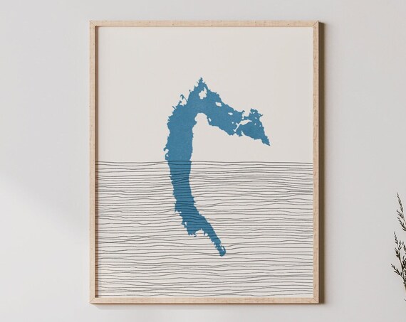 Pymatuning Lake Map Blue Silhouette Minimalist Line Art Poster