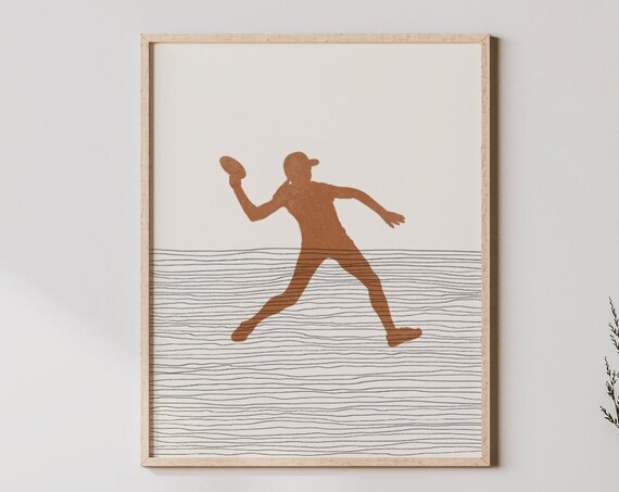 Minimalist Disc Golfer Throwing Silhouette Line Art Sports Print