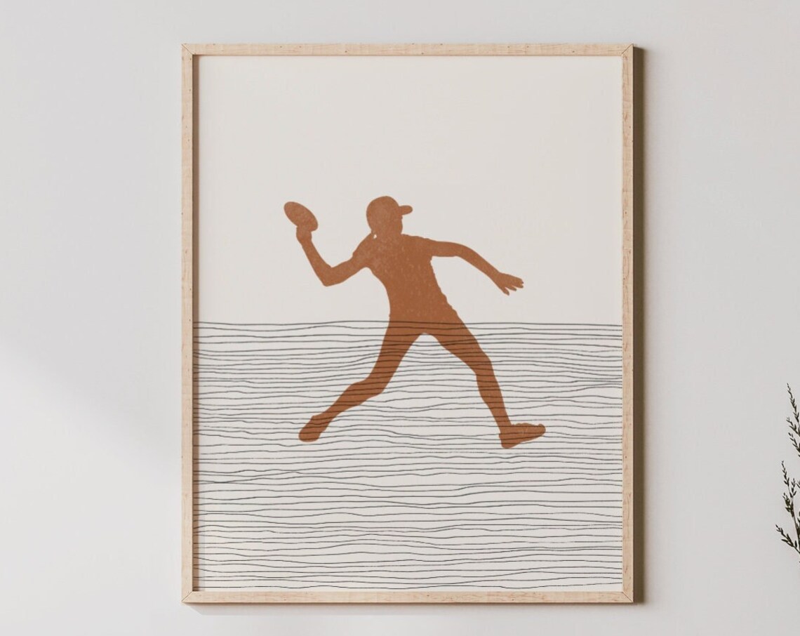 Minimalist Disc Golfer Throwing Silhouette Line Art Sports Print