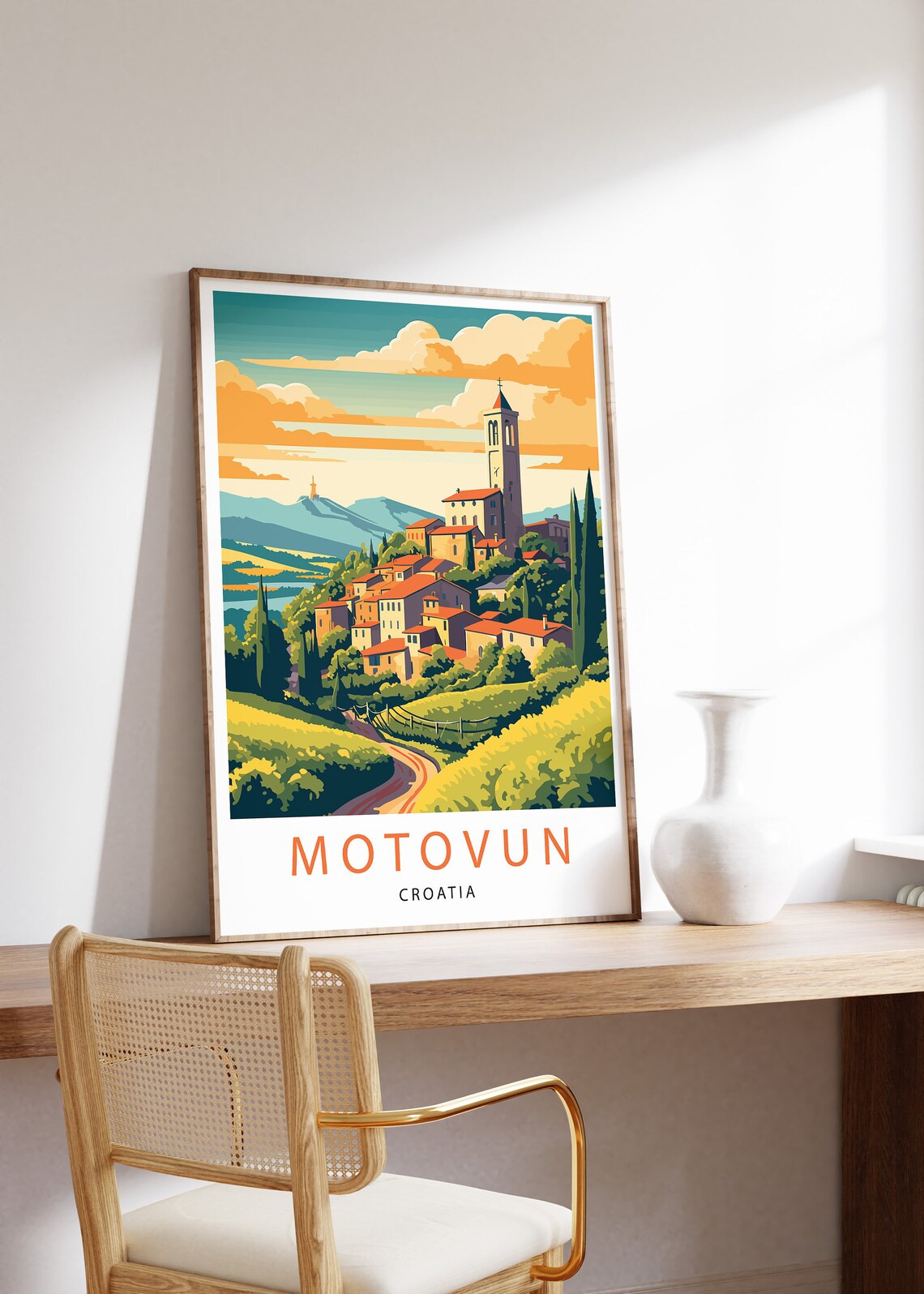 Motovun Croatia Hilltop Town White Border Design Travel Poster - Image 3