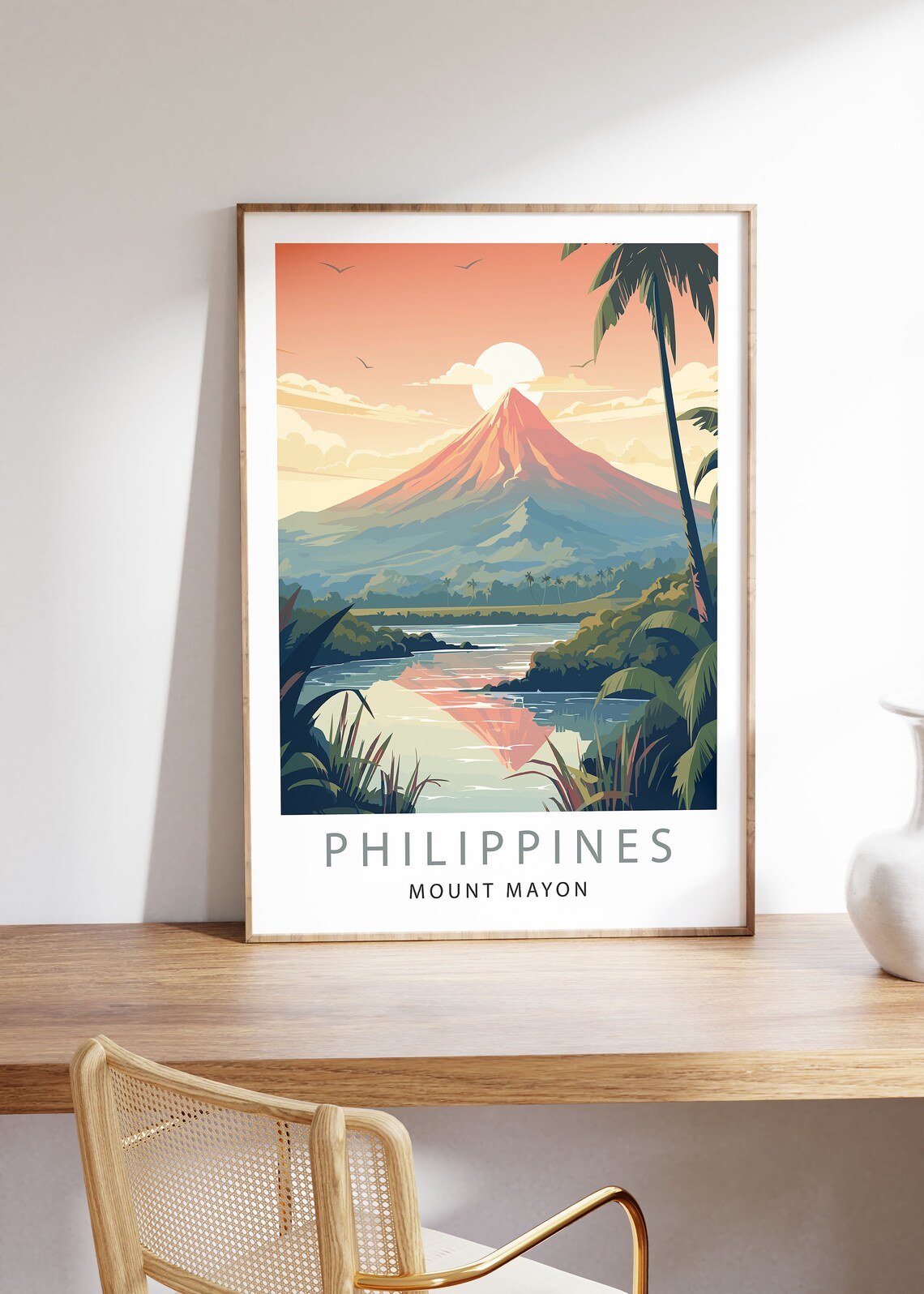 Philippines Travel Poster, Minimalist Mount Mayon - Image 2