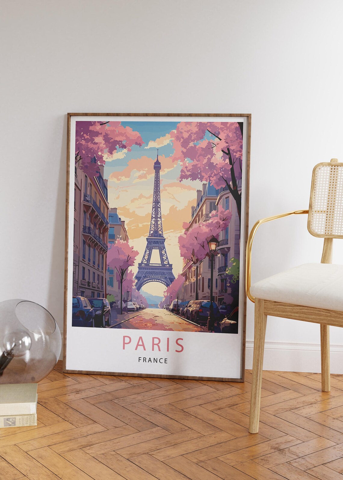 Paris Eiffel Tower Cherry Blossom Street France Travel Poster - Image 3