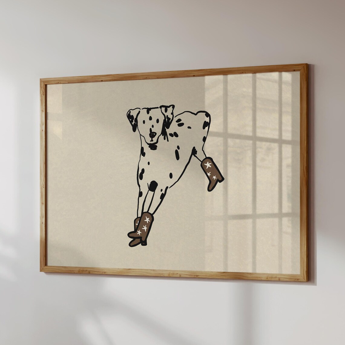 Cowgirl Dalmatian Dog Poster Western Boots Minimal Line Drawing