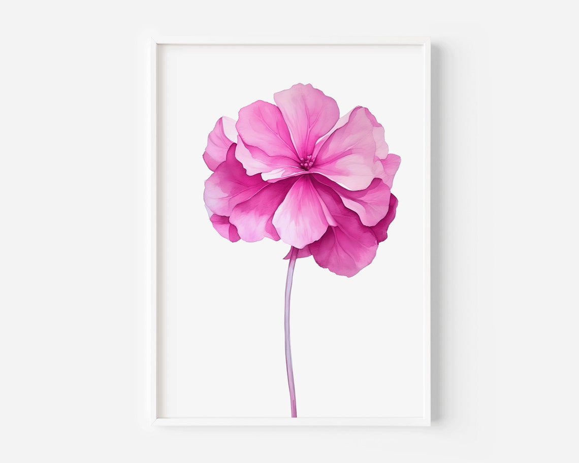 Single Magenta Hydrangea Watercolor Bloom Botanical Floral Poster - Image 2