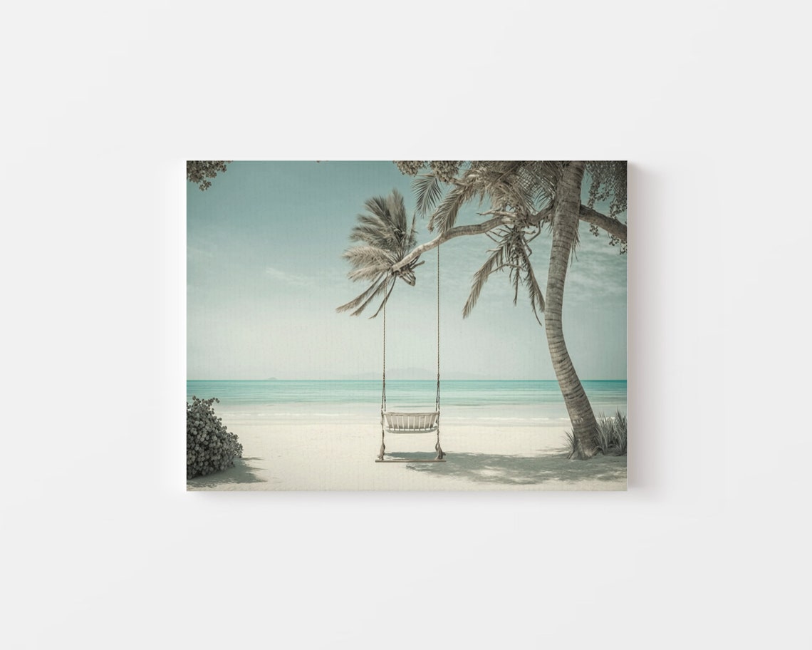 Tropical Palm Tree Beach Swing Over Turquoise Sea Daylight Poster - Image 4