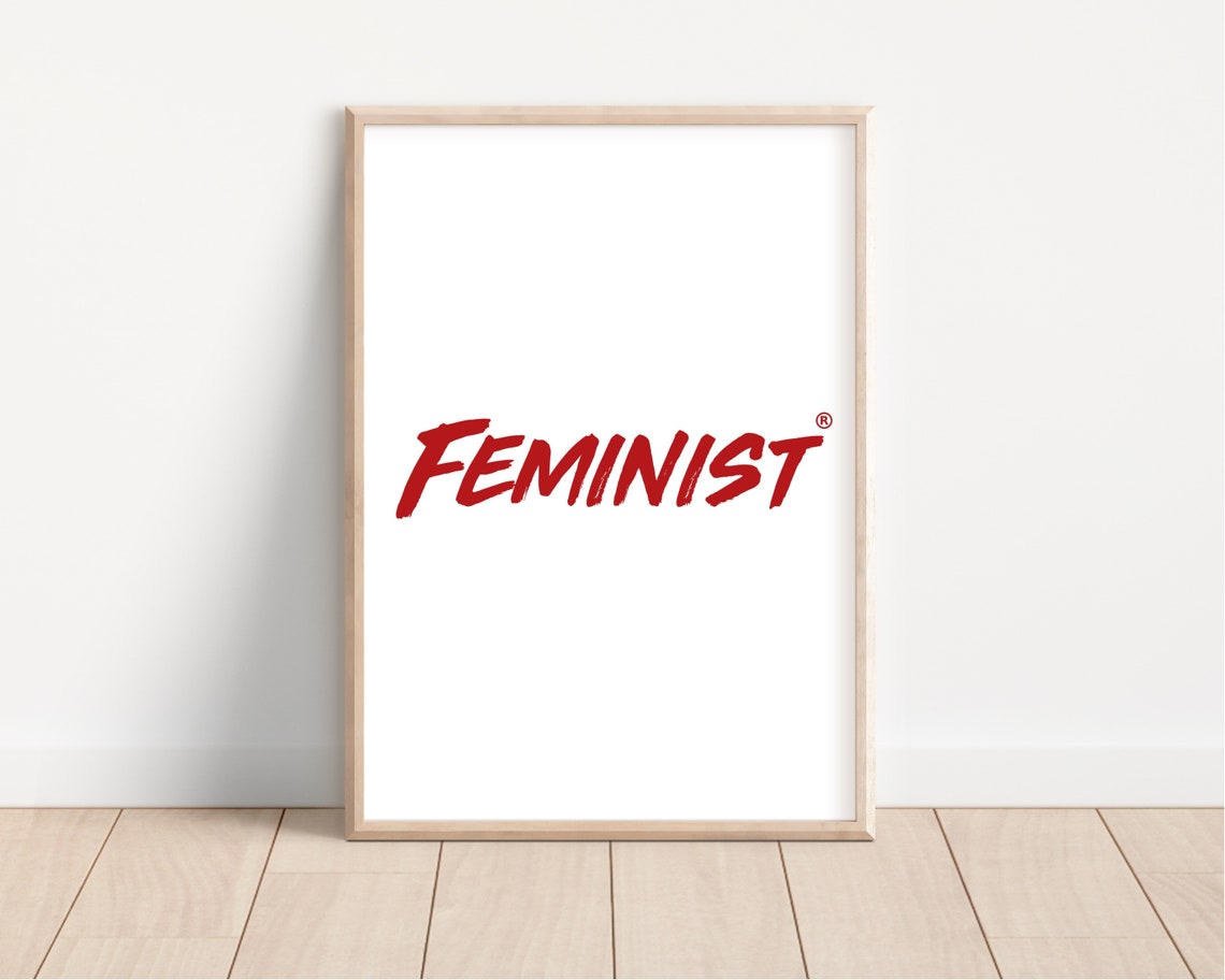 Feminist Red Brush Script Minimalist White Modern Quote Poster - Image 2