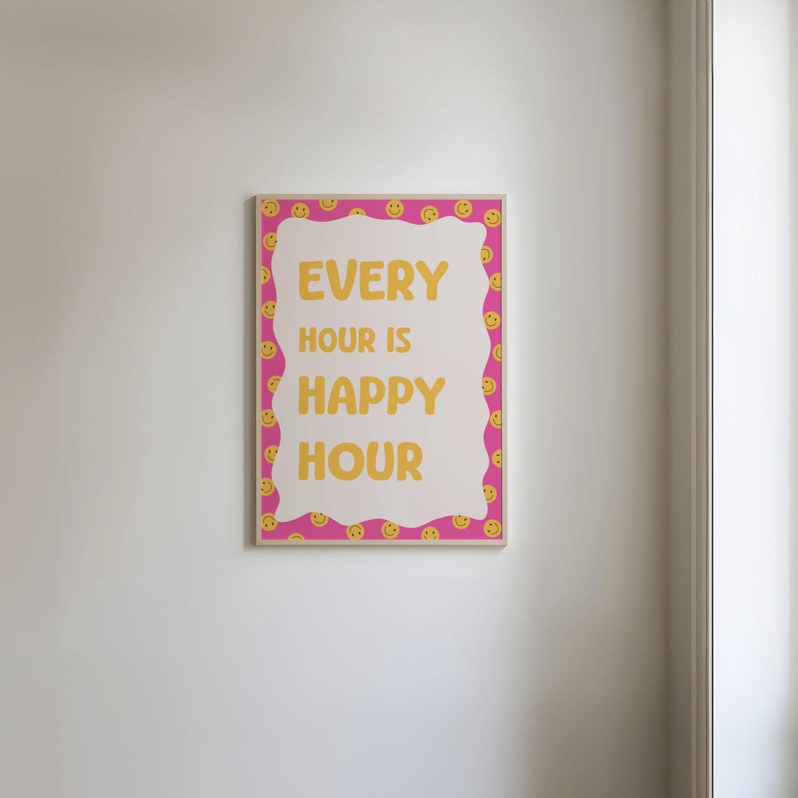 Every Hour Is Happy Hour Poster Pink Smiley Bar Cart Party Decor - Image 3