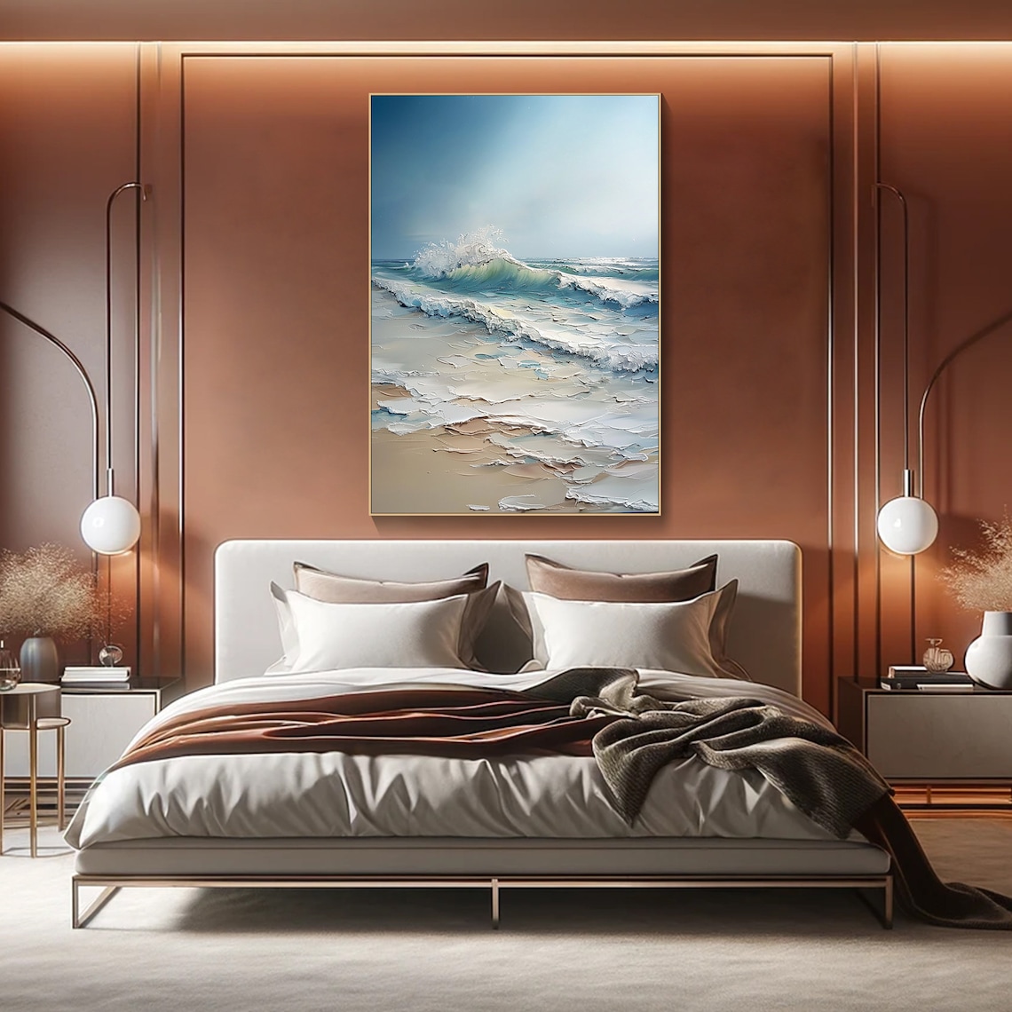Blue Ocean Wave Impasto Art Print, Minimalist - Image 2