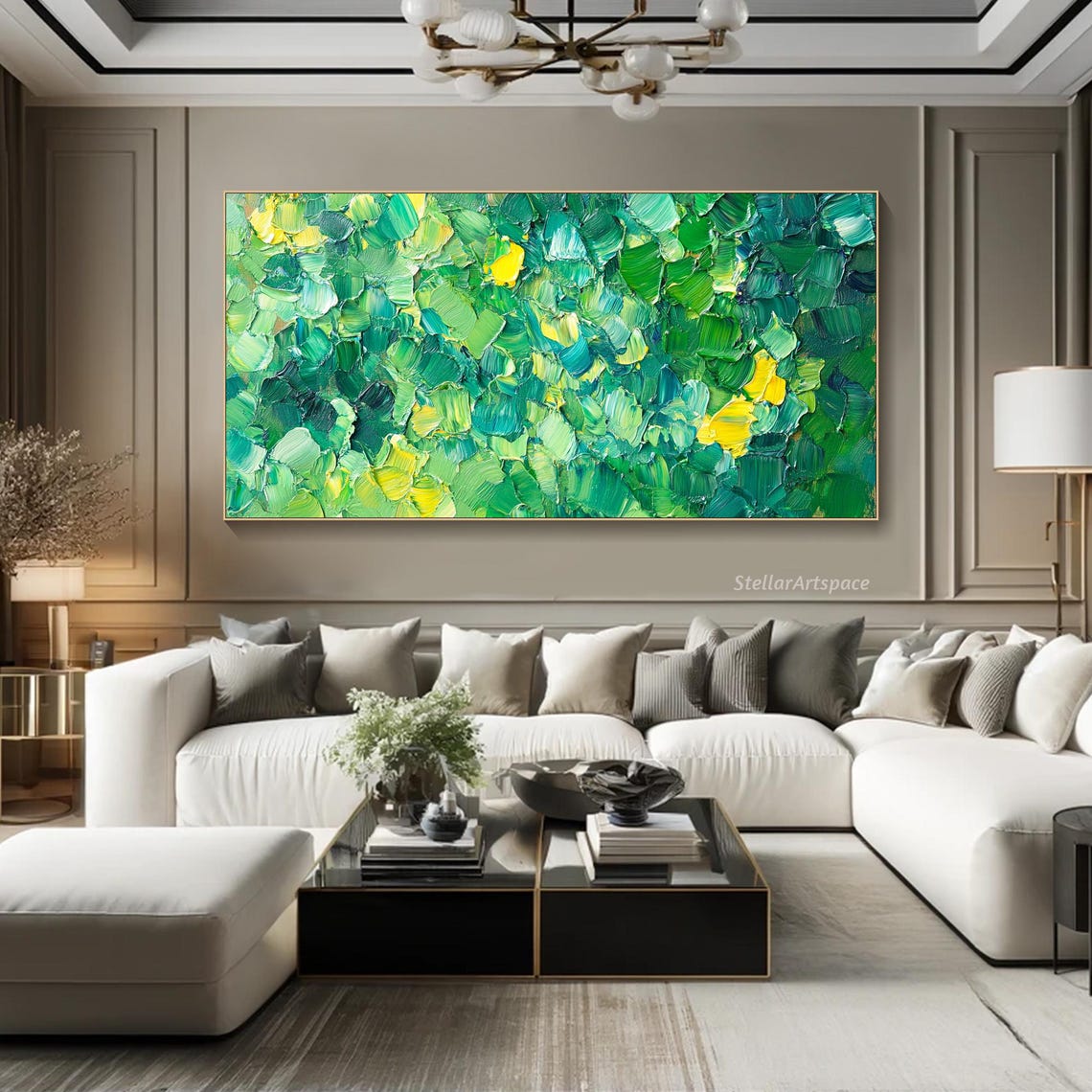 Green Yellow Abstract Impasto Texture Palette Knife Modern Art Poster - Image 3