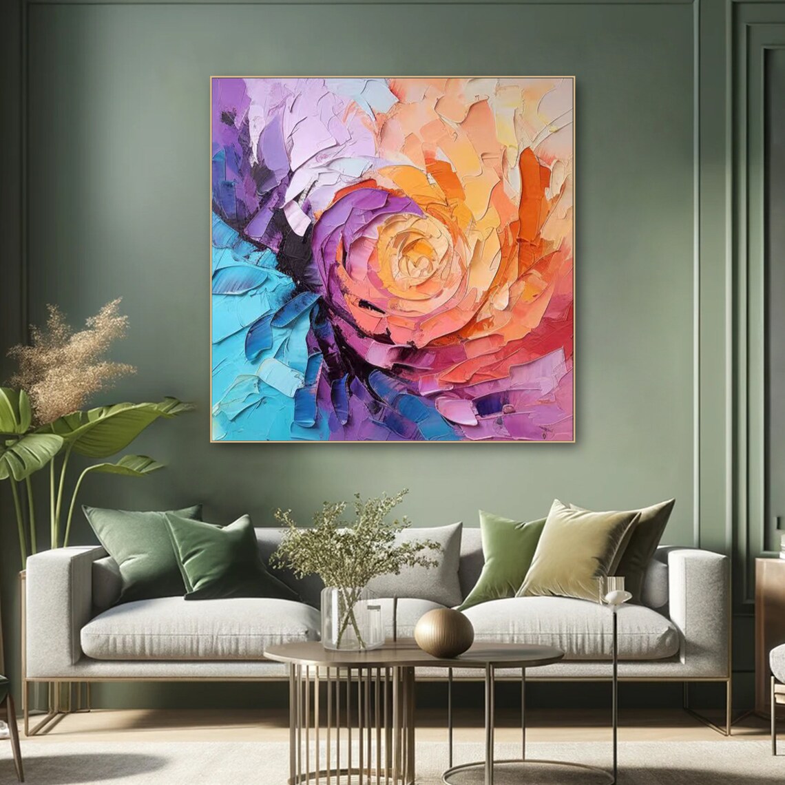 Abstract Bloom Palette Knife Swirl Purple Orange Floral Art Poster - Image 2