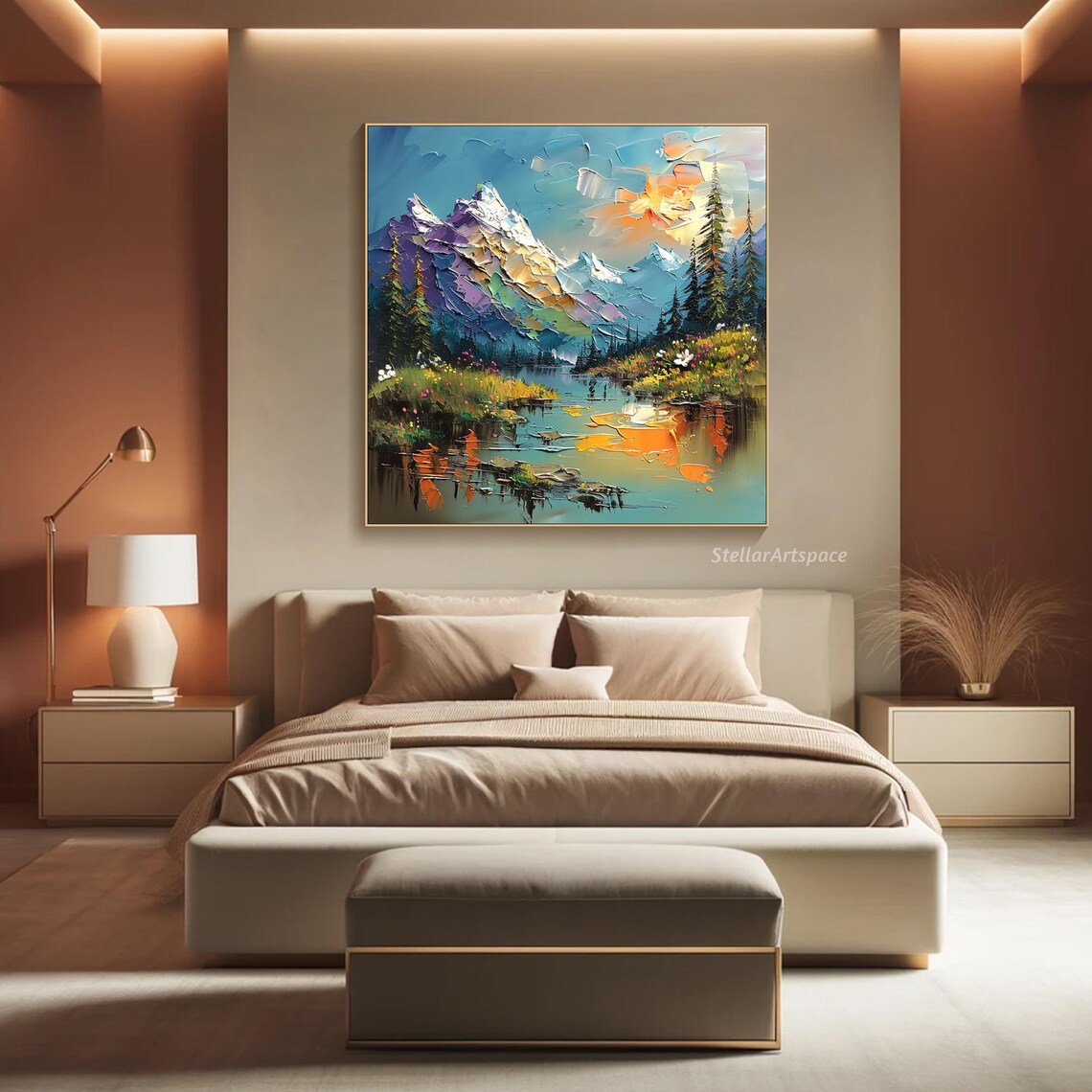 Abstract Mountain Landscape Oil Painting Art Print - Image 3
