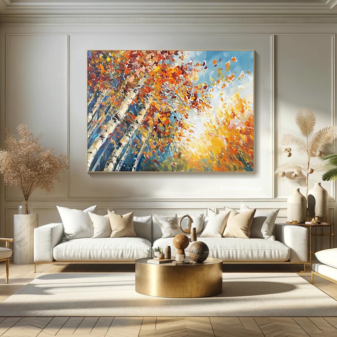 Autumn Birch Trees Orange Canopy Blue Sky Impasto Fall Art Poster - Image 5
