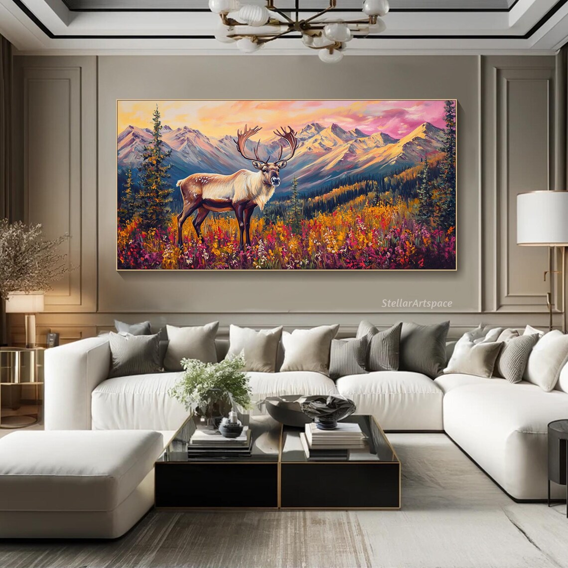 Majestic Elk In Autumn Wildflower Mountain Meadow Wildlife Art Poster - Image 3