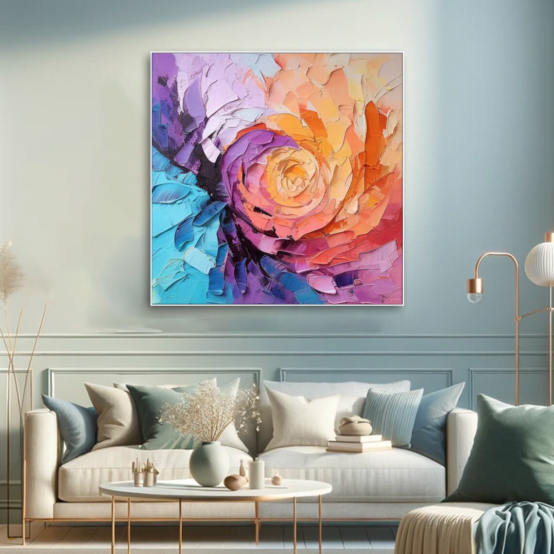 Abstract Bloom Palette Knife Swirl Purple Orange Floral Art Poster - Image 3