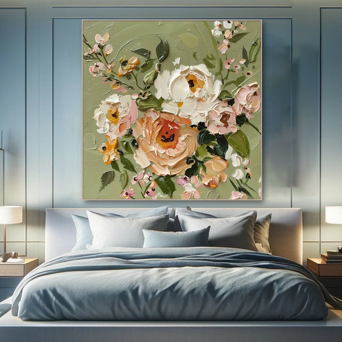 White Peony Bloom Impasto Oil Painting Neutral Floral Botanical Poster - Image 4