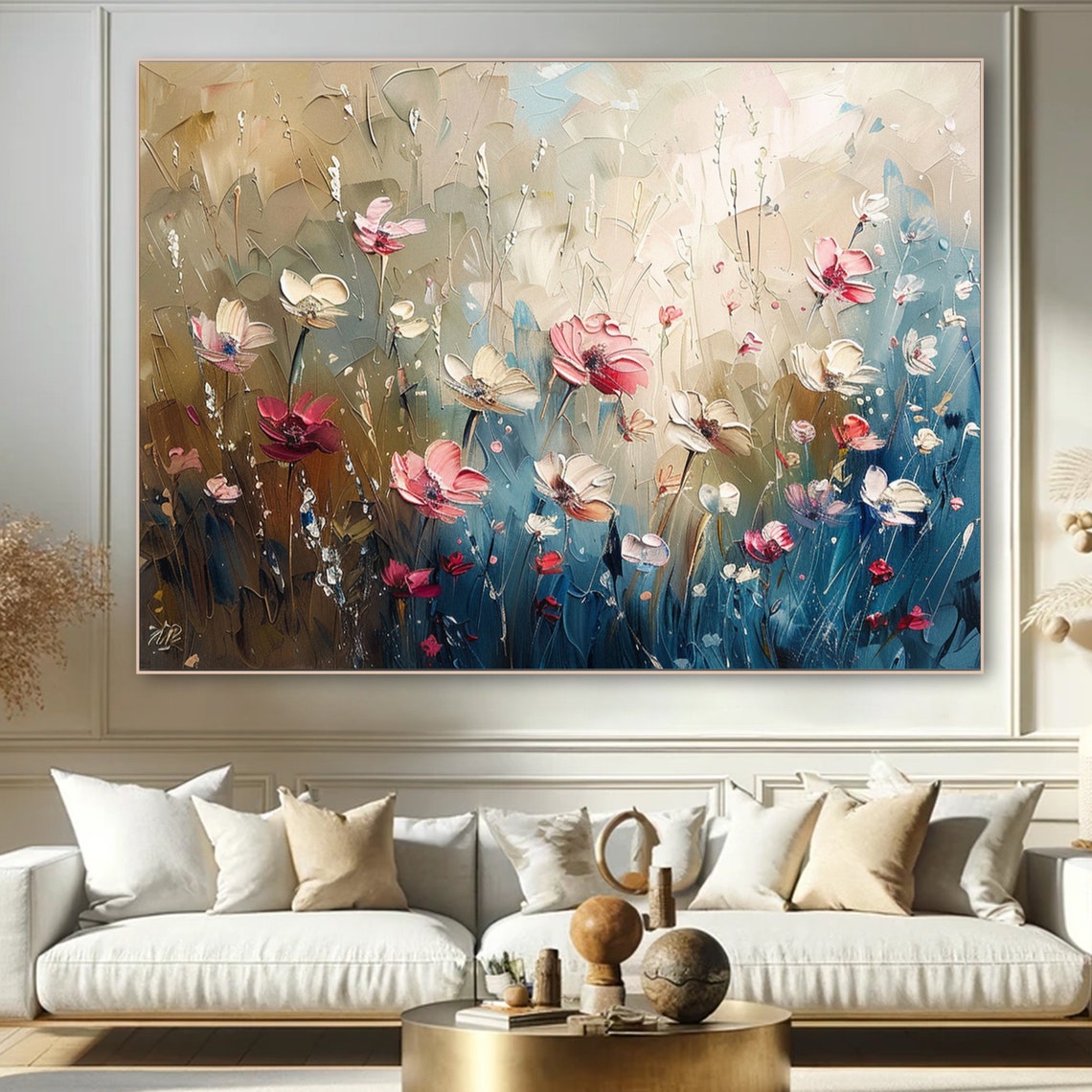 Cream Wildflowers Neutral Beige Blue Elegant Botanical Floral Poster - Image 6