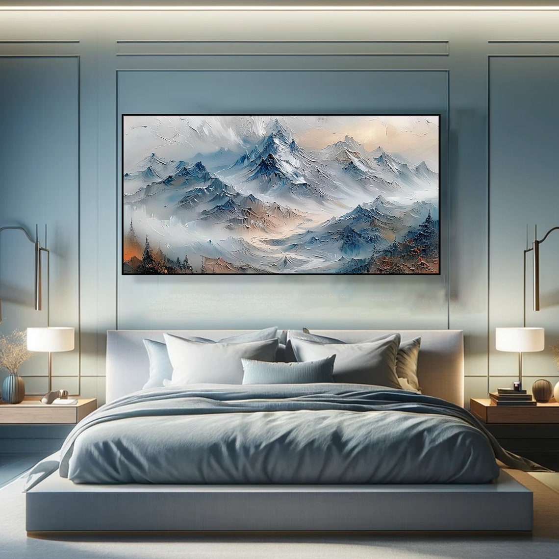 Misty Blue Mountain Peaks Textured Minimalist Landscape Art Poster - Image 6