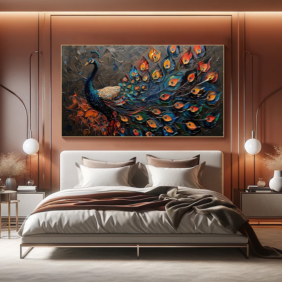 3D Peacock Oil Painting, Modern Bird Wall Art Print - Image 2