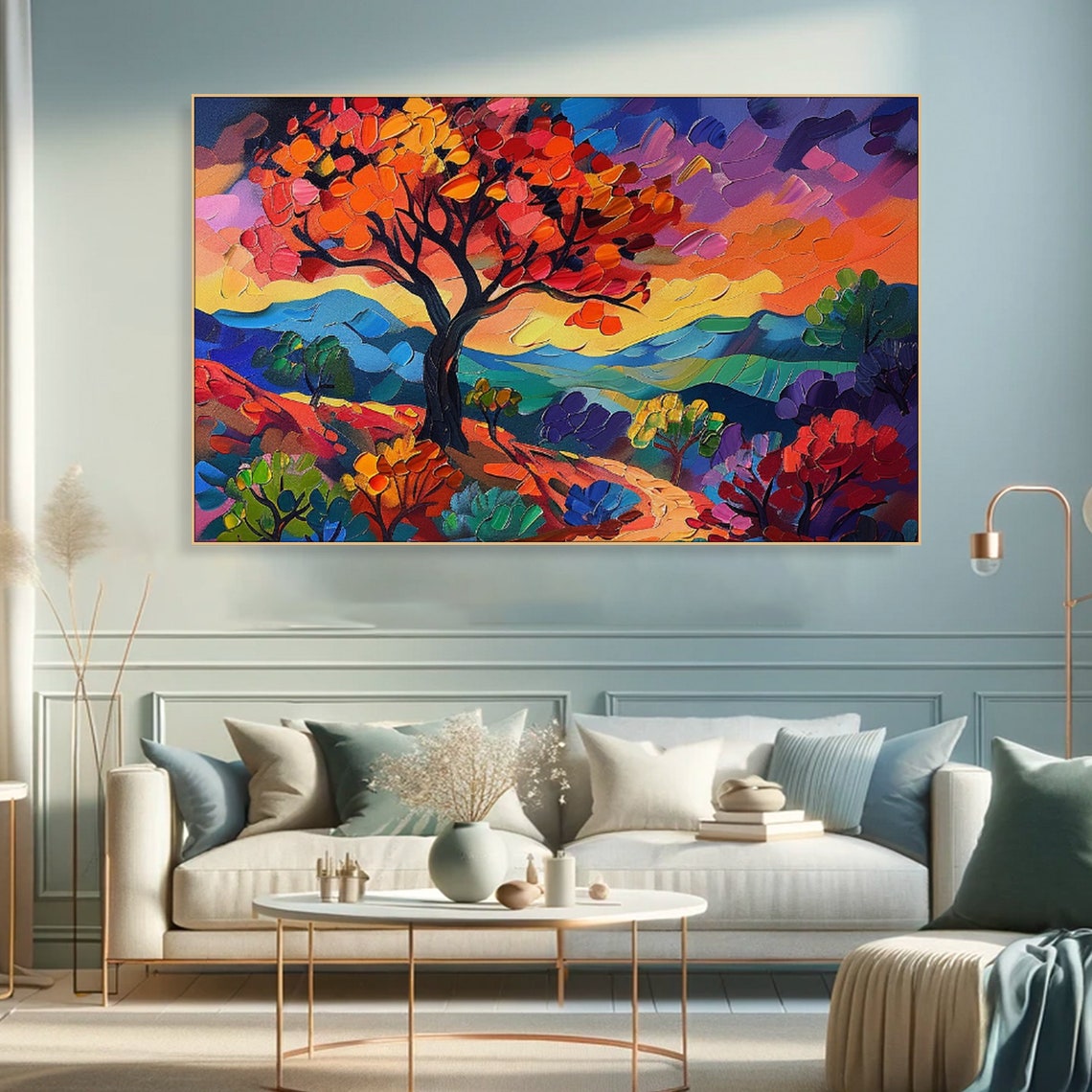Rainbow Tree Vibrant Autumn Landscape Dreamy Impasto Nature Poster - Image 6