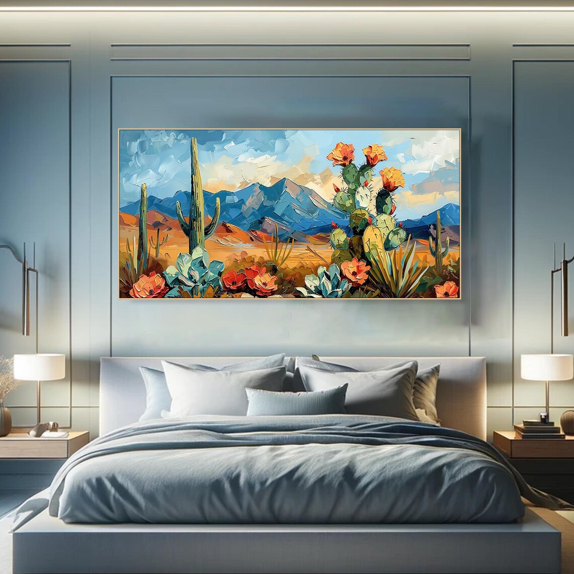 Cactus Flowers in Desert Painting, Minimalist Art Print - Image 4
