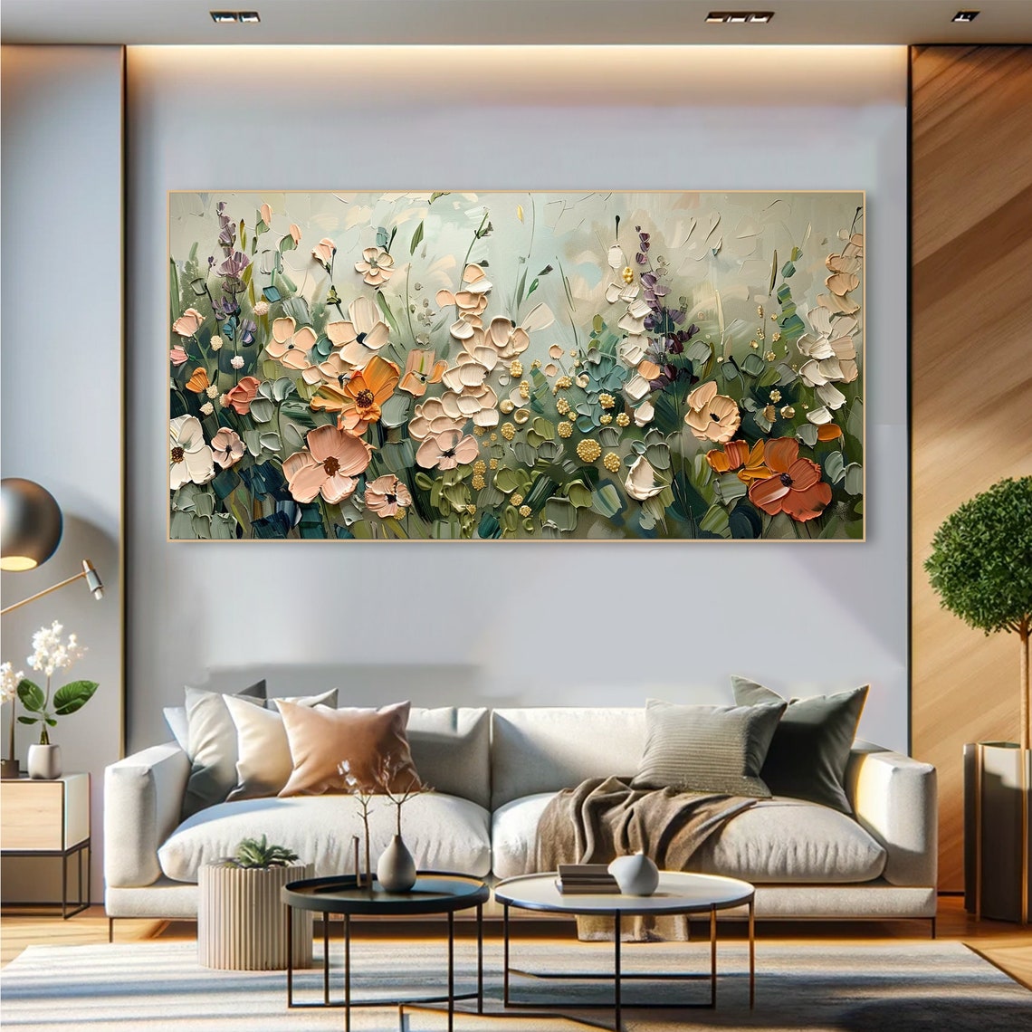 Pastel Wildflower Meadow Soft Peach Sage Botanical Impasto Art Poster - Image 2