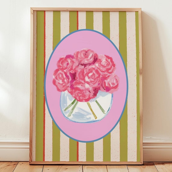 Pink Flower Vase Print Botanical Wall Art
