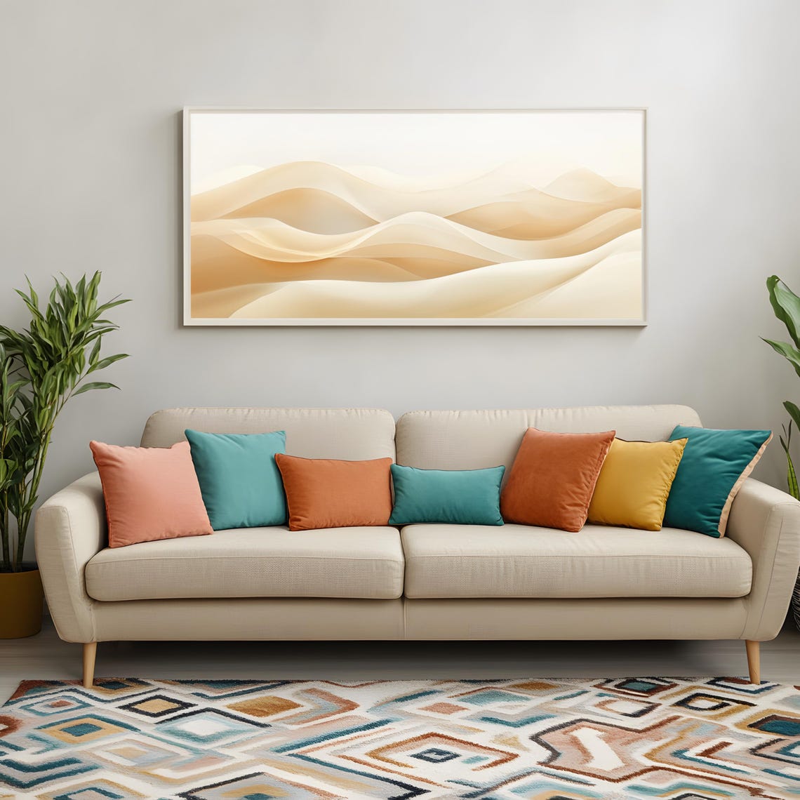 Abstract Warm Beige Sand Dunes Wide Panoramic Modern Art Poster - Image 3