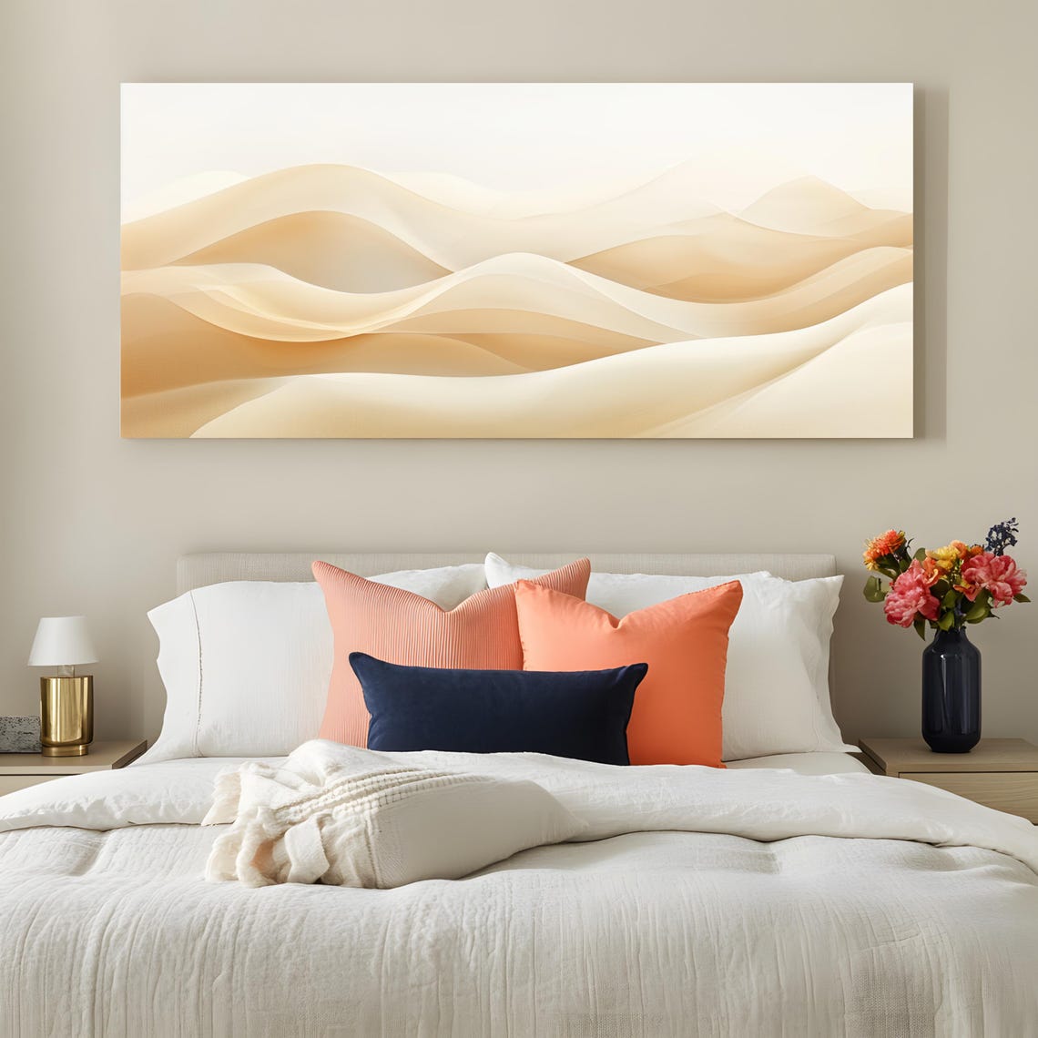Abstract Warm Beige Sand Dunes Wide Panoramic Modern Art Poster - Image 2